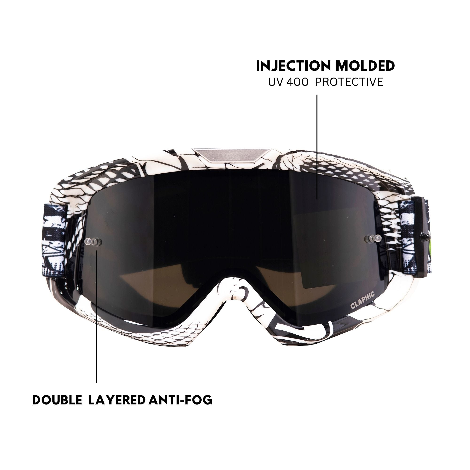 CLAPHIC Raven Smoky Motocross Goggle | Double Layered Anti-Fog, UV400, OTG Fit